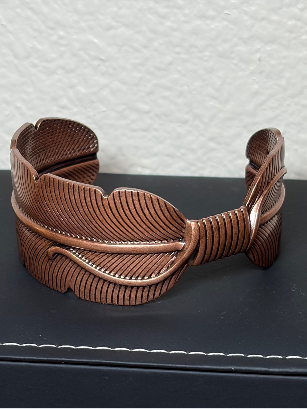 Copper Tone Feather Cuff Bracelet Boho Southwestern Statement